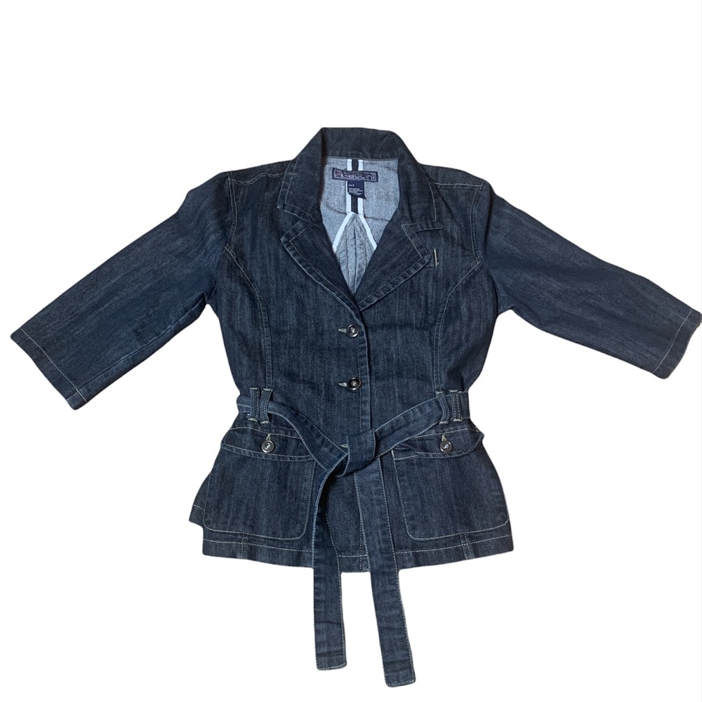 Baccini Blue Denim Jacket Tie Belt Waist Size L